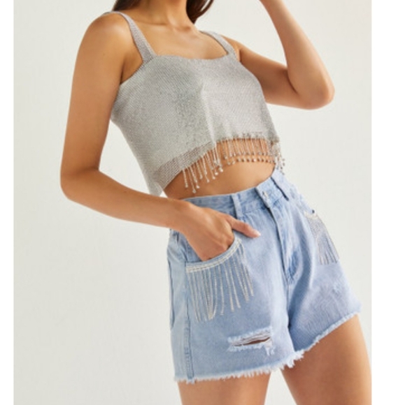 Harper Pants - Harper Heritage Rhinestone Cutoff Shorts (Size 30)